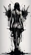 Placeholder: When The Darkness Comes in ink dripping art style , arrows in the back of your he figure