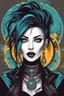 Placeholder: Create a wild, imaginative, goth punk girl with highly detailed facial features, in the vector graphic style of Nirak1,and Cristiano Siqueira, utilizing simple shapes and vibrant colors