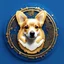 Placeholder: Blue and gold circle logo. Features a cute corgi dog that is made of gold circuit board traces. Fingerprint and neural network superimposed behind