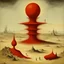 Placeholder: Odd open space, metaphysical, giant red object, very detailed, person, Yves Tanguy