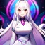 Placeholder: Clear focus, 8k, high quality, detailed, beautiful lighting, girl, vibrant colors, white long hair, vibrant red eyes, light magic, smile,