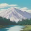 Placeholder: landscape mountain small cabin snow, oil painting, pink, blue, white colors, bob ross style, detailed