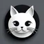 Placeholder: logo design, bunchy, 3d lighting, cute white cat, highly detailed face, cut off, symmetrical, friendly, minimal, round, simple, cute , only black