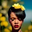 Placeholder: Rihanna as Aletta Ocean with yellow flowers for hair, closed eyes, rtx, reflection, 8k, glow, winning photography, caustics