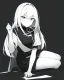 Placeholder: numb, black and white, anime girl sitting with full black background