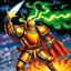 Placeholder: fantasy 90's tcg art of a flame knight