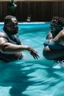 Placeholder: two obese black men fighting in a swimming pool