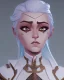 Placeholder: d&d character female cleric cheery armor white hair gold eyes