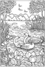 Placeholder: A peaceful riverside scene with ducks and ducklings swimming among vibrant water lilies.(Outline art) hd high quality,for kids