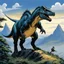 Placeholder: (in the style of Orion, by Masamune Shirow) a t-rex on the top of his hill