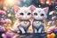 Placeholder: Cute chibi anime cat couple in love, flowers in sunshine, heart and love, watercolor and black ink outlines, ethereal, cinematic postprocessing, bokeh, dof Weight:1 detailed matte painting, deep color, fantastical, intricate detail, splash screen, complementary colors, fantasy concept art, 8k resolution trending on Artstation Unreal Engine 5 Weight:0.9