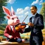 Placeholder: phototorealistic album cover obama obama obama obama, for playing games watching movie pigger pig swine with bucks the bunny playing the violin in the world of spacetime conitiium fallout wastpeland