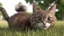 Placeholder: Funny cat in the grass with one butterfly