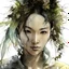 Placeholder: Son Ye-Jin face,Style Yoji Shinkawa, watercolor illustration , Dryad, plants, wildflower,