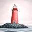 Placeholder: A pastel pencil drawing of the red lighthouse Utsira Lighthouse in Norway