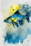Placeholder: Watercolor yelow with black stripr fishs in blue sea, perfect