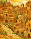 Placeholder: A tan town made out of stones designed in cave paintings painted by Paul Ranson