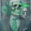 Placeholder: a head and shoulders portrait of a skeleton dressed in a three-piece suit as the president of the united states, based on us currency, united states one dollar bill, shades of green, real-life, colors match the united states one dollar bill, realistic, robotic,