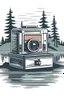 Placeholder: A classic Polaroid camera rests open on a wooden dock, overlooking a misty lake at dawn. Lush pine trees line the shore, with a lone loon calling out in the distance. Style: Vintage, Mood: Tranquil, Lighting: Soft, cool morning light, T-shirt design graphic, vector, contour, white background.