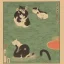 Placeholder: a cat sitting besides duckweed as ukiyo-e