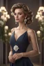 Placeholder: full body woman, from Russian Federation , elegant dress, elegant curled hair , 19 years old ,earring, nice make up,8k, Candid avant garde portrait, charming woman, wearing Lovely Flower Diamond Pendant, octane render 3d, plastic material