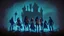 Placeholder: Adventurer party of four people, standing before a dark castle