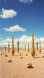 Placeholder: Strange spindle-shaped objects of various shapes, scattered over an arid wasteland, clouds, Max Ernst, Audubon, Amano, Walton Ford, Yves Tanguy, bright colours, polaroid, 8k, 3d, 33mm photography, well defined