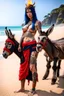 Placeholder: Tatooed fire ninja priestess beach with pet donkey