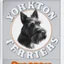 Placeholder: an orange circle containing a black and white image of a Scottish terrier