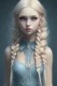 Placeholder: 20 year old girl, cute, beautiful, blonde hair, one loose braid, blue eyes, big eyes, pale skin, blue dress, ice dress, long eyelashes, pink lipstick, thin lips, small nose, semirealistic, 8k resolution concept art portrait