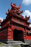 Placeholder: A red volcanic castle designed in Japanese Oni masks painted by Guo Xi