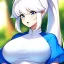 Placeholder: Clear focus, 8k, Elf, ranma drawing style, White hair, ponytail, hair in between the eyes, up close,