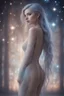 Placeholder: full body gorgeous ethereal female, looking over shoulder, piercings, beautiful face, mesmerizing starry eyes, smooth translucent skin, transcendental