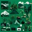 Placeholder: moodboard of dark green, with landscapes, objects, plants, and items