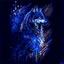 Placeholder: anthropomorphic wolf full body art illustration black background red, blue and white color full body