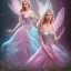 Placeholder:  beautiful princess fairy with sparkle dress with pink magical castle background