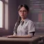 Placeholder: Study girl in classroom ,movie, real photo realistic, unreal engine, cinematic lighting --ar 1:1 creative