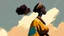 Placeholder: Design, African woman, oil painting, featureless, graphic, drawing without facial features, background, sky, traditional clothes, cartoon, looking left