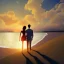 Placeholder: 2 lovers watching the sunset sitting in the sand on a sand island