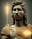 Placeholder: Realistic image, classic sculpture, marble material, Lionel Messi with Laurel wreath model, miguel angel style, God light, god rays, 4k resolution, perfect details, ornate details, soft lighting, unreal engine 5, soft cyan background.