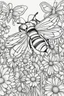 Placeholder: coloring page, bee in the flowers, cartoon style, thick lines, low detail, no shading