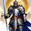 Placeholder: (in the style of Orion, by Masamune Shirow) a paladin knight with his plate armour and his two handed zweihander sword, ready for a blessing