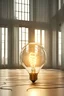 Placeholder: a incandescent light bulb lies on the floor, the filament is shaped like a heart, the glass bulb sourrounding the filament is broken