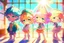 Placeholder: cute chibi holographic girls and boys in the school in sunshine