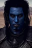 Placeholder: A rugged desert warrior with a blue face tattoo over his left eye. long black hair, wearing chainmail.