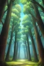 Placeholder: forest tree columns with paths in ghibli style as a colouring book