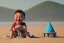 Placeholder: Elon musk as a Happy toddler building a rocketship sandcastle on the beach