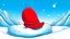 Placeholder: fantasy cartoon style illustration: one red mitten on the snow