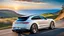 Placeholder: A sleek white shiny (((Porsche Bntayga SUPER))), its contours and details perfectly captured in a (((cinematic view))), zipping along a winding road under a beautiful blue black night sky