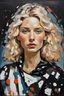 Placeholder: Oskar Kokoschka oil impasto painting Portrait of beautiful female supermodel, Features: with blonde hair, Clothing: Wearing a futuristic black poncho with white dots everywhere, distressed style, designed by Nike and Tom Sachs, Settings: professional color grading